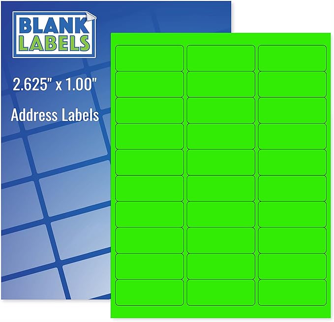 Blank Labels Fluorescent Green FBA & Mailing Labels – 2.625" x 1", 30 Labels Per Sheet, Bright Visibility for Warning or Inventory Use, Inkjet & Laser Printer Compatible | Address Labels - TrueDesk