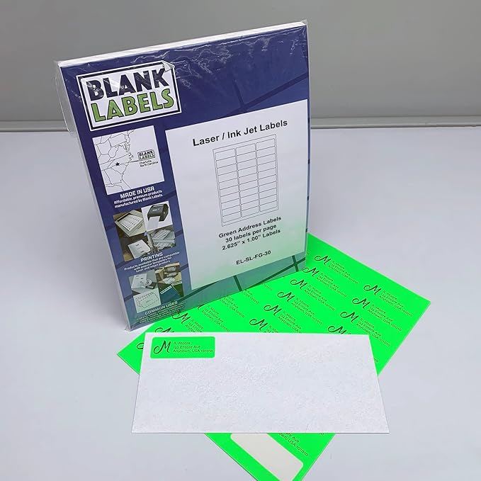 Blank Labels Fluorescent Green FBA & Mailing Labels – 2.625" x 1", 30 Labels Per Sheet, Bright Visibility for Warning or Inventory Use, Inkjet & Laser Printer Compatible | Address Labels - TrueDesk