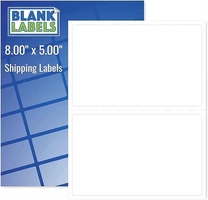 Blank Labels Half Sheet Round Corner Shipping Labels, Permanent White Matte Label Inkjet and Laser Printer Guaranteed, Easy to Peel Made in USA 8” x 5” 2 Labels Per Sheet (250 Sheets) | Laser Inkjet Printer Labels - TrueDesk