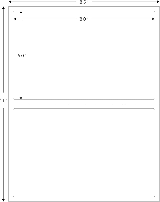 Blank Labels Half Sheet Round Corner Shipping Labels, Permanent White Matte Label Inkjet and Laser Printer Guaranteed, Easy to Peel Made in USA 8” x 5” 2 Labels Per Sheet (250 Sheets) | Laser Inkjet Printer Labels - TrueDesk