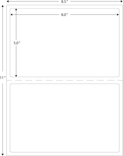 Blank Labels Half Sheet Round Corner Shipping Labels, Permanent White Matte Label Inkjet and Laser Printer Guaranteed, Easy to Peel Made in USA 8” x 5” 2 Labels Per Sheet (250 Sheets) | Laser Inkjet Printer Labels - TrueDesk