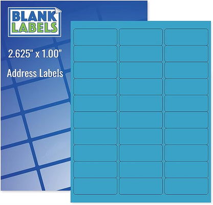 Blanks Labels Fluorescent Blue FBA & Mailing Labels from Blank Labels - 2 - 5/8" x 1" (2.625 x 1) - 30 Labels Per Sheet | Address Labels - TrueDesk
