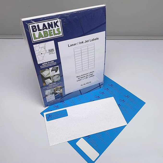 Blanks Labels Fluorescent Blue FBA & Mailing Labels from Blank Labels - 2 - 5/8" x 1" (2.625 x 1) - 30 Labels Per Sheet | Address Labels - TrueDesk