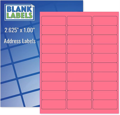 Blanks Labels Fluorescent Pink FBA & Mailing Labels from Blank Labels - 2 - 5/8" x 1" (2.625 x 1) - 30 Labels Per Sheet | Address Labels - TrueDesk