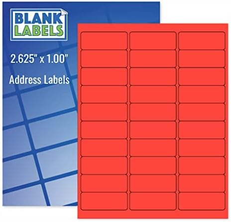 Blanks Labels Fluorescent Safety Red FBA & Mailing Labels from Blank Labels - 2 - 5/8" x 1" (2.625 x 1) - 30 Labels Per Sheet | Address Labels - TrueDesk