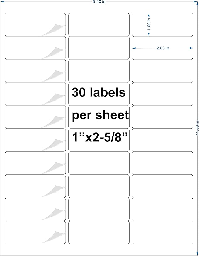 Bleidruck 1" x 2 - 5/8" Waterproof Shipping Labels, 30 up Printable Glossy White Mailing Address Labels, 20 Sheets 600 Labels Stickers Vinyl Sticker Paper Dries Quickly for Inkjet Printer | Laser Inkjet Printer Labels - TrueDesk