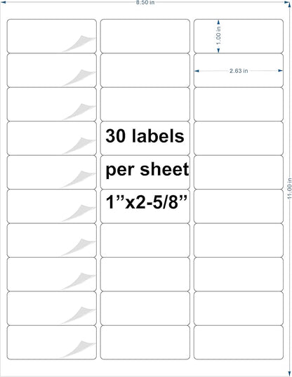 Bleidruck 1" x 2 - 5/8" Waterproof Shipping Labels, 30 up Printable Glossy White Mailing Address Labels, 20 Sheets 600 Labels Stickers Vinyl Sticker Paper Dries Quickly for Inkjet Printer | Laser Inkjet Printer Labels - TrueDesk