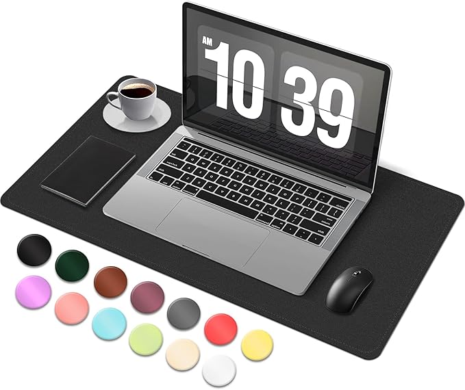 BLESWIN Desk Pad Protector, Leather & Suede Desk Mat, Non - Slip Desk Pad Mat, Large Mouse Pad, Waterproof Desk Blotter Mat, Desk Cover for Office, Home (Black, 23.6" x 13.7") | Desk Pads Blotters - TrueDesk
