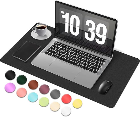 BLESWIN Desk Pad Protector, Leather & Suede Desk Mat, Non - Slip Desk Pad Mat, Large Mouse Pad, Waterproof Desk Blotter Mat, Desk Cover for Office, Home (Black, 23.6" x 13.7") | Desk Pads Blotters - TrueDesk