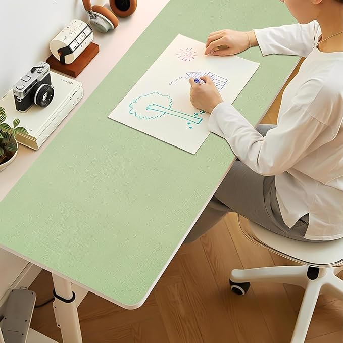 Bloss 47.2" x 16.9" Large Desk Mat, Leather Mouse Keyboard Pad, Non - Slip Writing Pad, Desk Protector for Office, Home - Light Green | Mouse Pads - TrueDesk