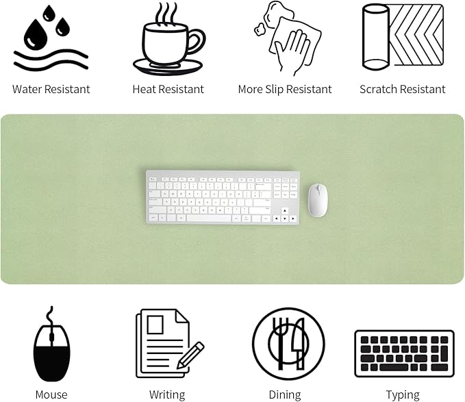 Bloss 47.2" x 16.9" Large Desk Mat, Leather Mouse Keyboard Pad, Non - Slip Writing Pad, Desk Protector for Office, Home - Light Green | Mouse Pads - TrueDesk