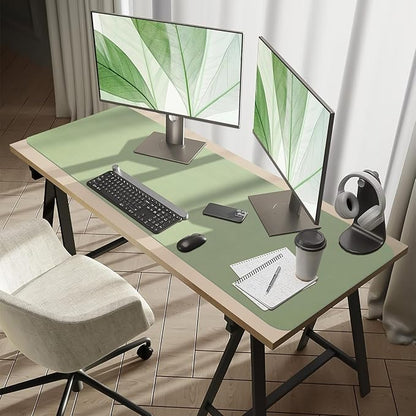 Bloss 47.2" x 16.9" Large Desk Mat, Leather Mouse Keyboard Pad, Non - Slip Writing Pad, Desk Protector for Office, Home - Light Green | Mouse Pads - TrueDesk