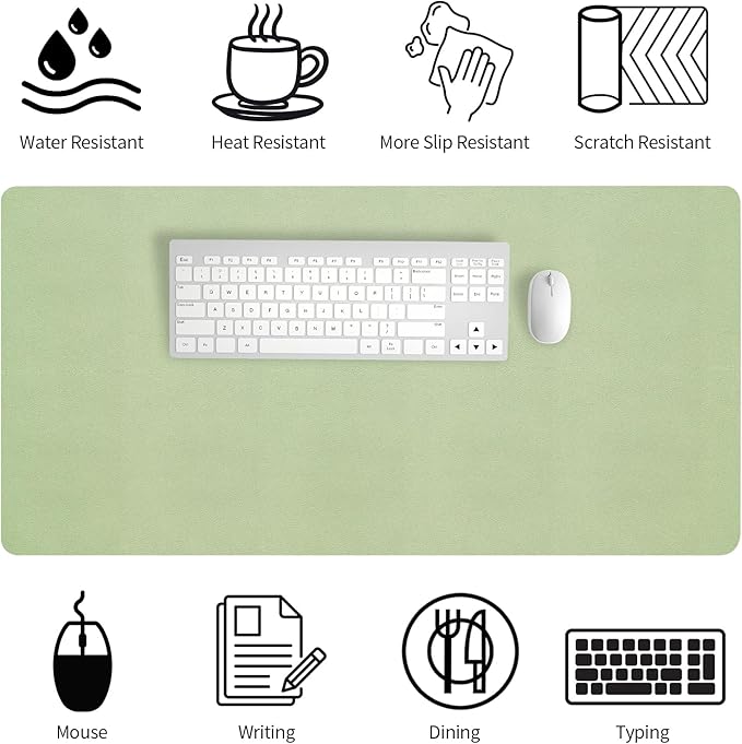 Bloss 47.2" x 24" Large Desk Mat, Leather Desk Mat, Large Mouse Pad + Keyboard Pad, Non - Slip Desk Mat Protector for Office, Home - Green | Mouse Pads - TrueDesk