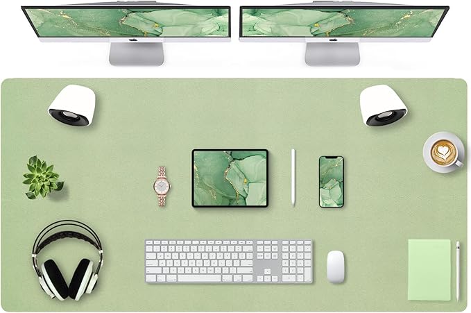 Bloss 47.2" x 24" Large Desk Mat, Leather Desk Mat, Large Mouse Pad + Keyboard Pad, Non - Slip Desk Mat Protector for Office, Home - Green | Mouse Pads - TrueDesk