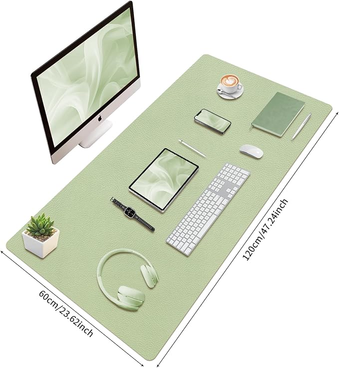 Bloss 47.2" x 24" Large Desk Mat, Leather Desk Mat, Large Mouse Pad + Keyboard Pad, Non - Slip Desk Mat Protector for Office, Home - Green | Mouse Pads - TrueDesk