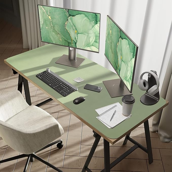 Bloss 47.2" x 24" Large Desk Mat, Leather Desk Mat, Large Mouse Pad + Keyboard Pad, Non - Slip Desk Mat Protector for Office, Home - Green | Mouse Pads - TrueDesk