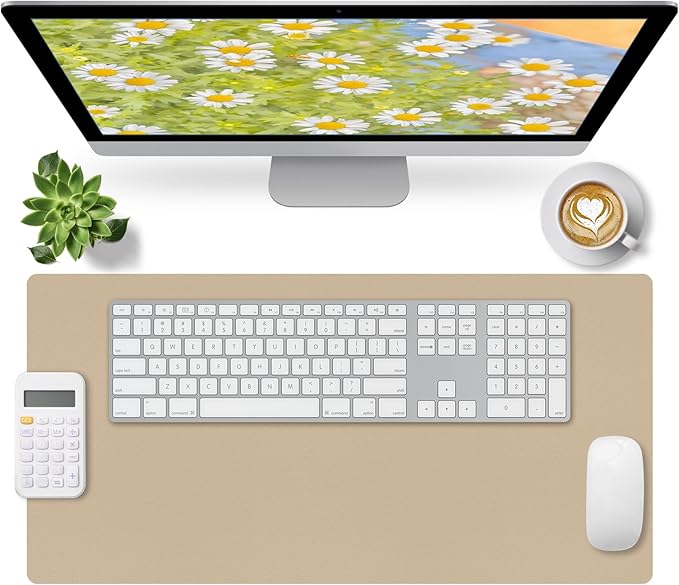 Bloss Beige Desk Mat 23.6" x 13.8", Desk Matt for Desktop, Large Leather Mouse Pad Waterproof, Computer Mat for Office Work/Home/Decor/Protector | Desk Pads Blotters - TrueDesk
