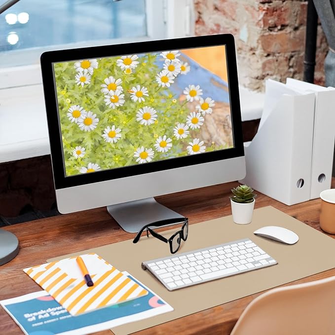 Bloss Beige Desk Mat 23.6" x 13.8", Desk Matt for Desktop, Large Leather Mouse Pad Waterproof, Computer Mat for Office Work/Home/Decor/Protector | Desk Pads Blotters - TrueDesk