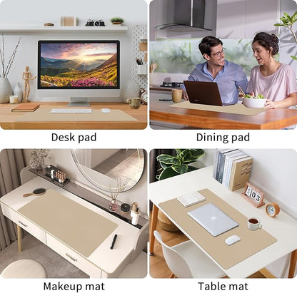 Bloss Beige Desk Mat 23.6" x 13.8", Desk Matt for Desktop, Large Leather Mouse Pad Waterproof, Computer Mat for Office Work/Home/Decor/Protector | Desk Pads Blotters - TrueDesk