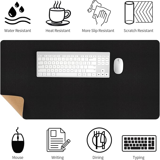 Bloss Black Desk Mat, Leather Desk Pad, Desk Matt for Desktop, Waterproof Desk Pad Mat, Computer Mat for Office Work/Home/Decor/Desk Protector/Cover(31.5 x 15.7 Inches) | Desk Pads Blotters - TrueDesk