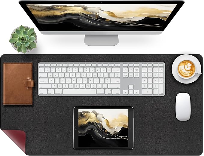 Bloss Black Leather Desk Mat Protector,Laptop Desk Pad,Desk Writing Pad,Leather Mouse Pad,Office Desks Mats,Desk mat for Keyboard and Mouse,Dual - Side Computer Mouse Pads for Office/Home.31.5"x 15.7" | Mouse Pads - TrueDesk