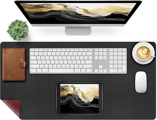Bloss Black Leather Desk Mat Protector,Laptop Desk Pad,Desk Writing Pad,Leather Mouse Pad,Office Desks Mats,Desk mat for Keyboard and Mouse,Dual - Side Computer Mouse Pads for Office/Home.31.5"x 15.7" | Mouse Pads - TrueDesk