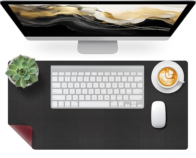 Bloss Black Leather Desk Mat Protector,Laptop Desk Pad,Desk Writing Pad,Leather Mouse Pad,Office Desks Mats,Desk mat for Keyboard and Mouse,Dual - Side Computer Mouse Pads for Office/Home.23.6"x 13.8" | Mouse Pads - TrueDesk