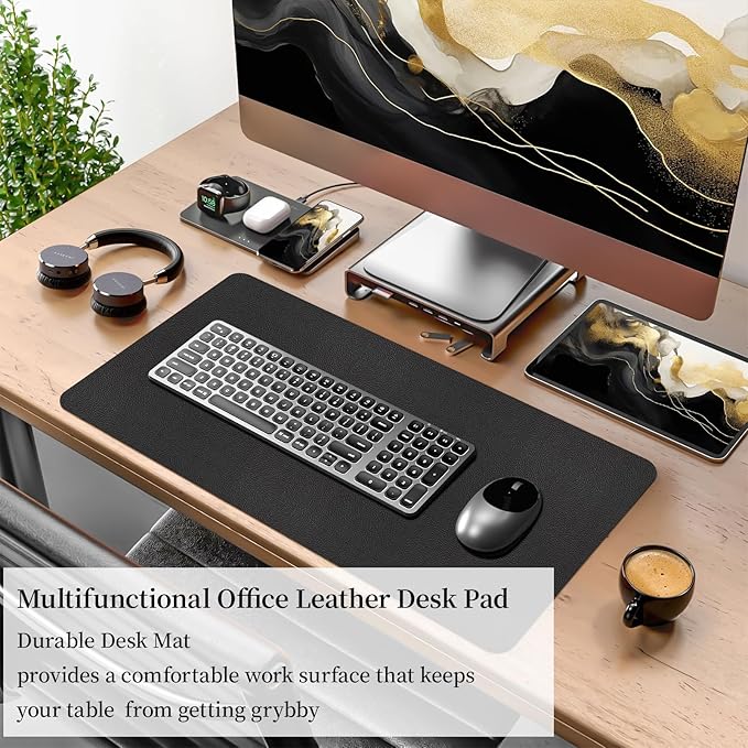 Bloss Black Leather Desk Mat Protector,Laptop Desk Pad,Desk Writing Pad,Leather Mouse Pad,Office Desks Mats,Desk mat for Keyboard and Mouse,Dual - Side Computer Mouse Pads for Office/Home.23.6"x 13.8" | Mouse Pads - TrueDesk