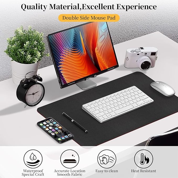 Bloss Black Leather Desk Mat Protector,Laptop Desk Pad,Desk Writing Pad,Leather Mouse Pad,Office Desks Mats,Desk mat for Keyboard and Mouse,Dual - Side Computer Mouse Pads for Office/Home.23.6"x 13.8" | Mouse Pads - TrueDesk
