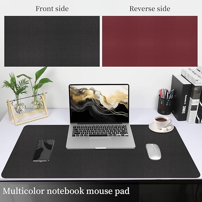 Bloss Black Leather Desk Mat Protector,Laptop Desk Pad,Desk Writing Pad,Leather Mouse Pad,Office Desks Mats,Desk mat for Keyboard and Mouse,Dual - Side Computer Mouse Pads for Office/Home.31.5"x 15.7" | Mouse Pads - TrueDesk
