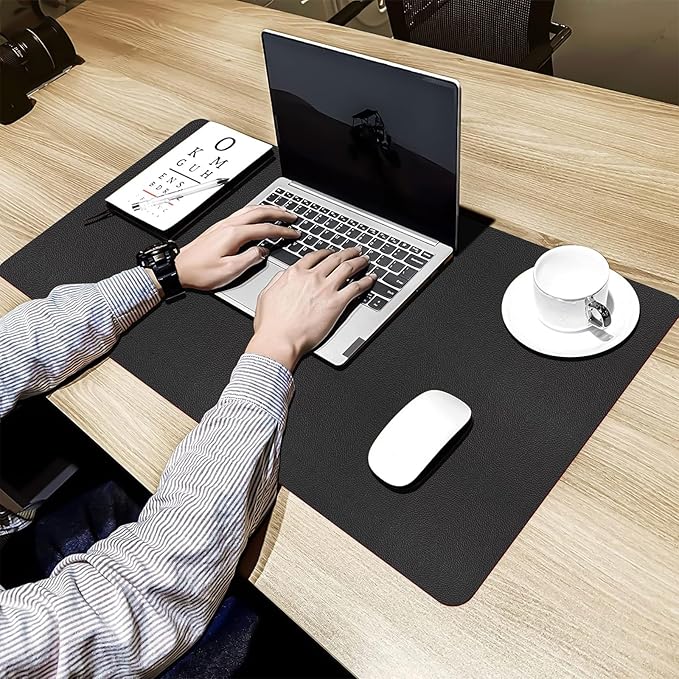 Bloss Black Leather Desk Mat Protector,Laptop Desk Pad,Desk Writing Pad,Leather Mouse Pad,Office Desks Mats,Desk mat for Keyboard and Mouse,Dual - Side Computer Mouse Pads for Office/Home.31.5"x 15.7" | Mouse Pads - TrueDesk