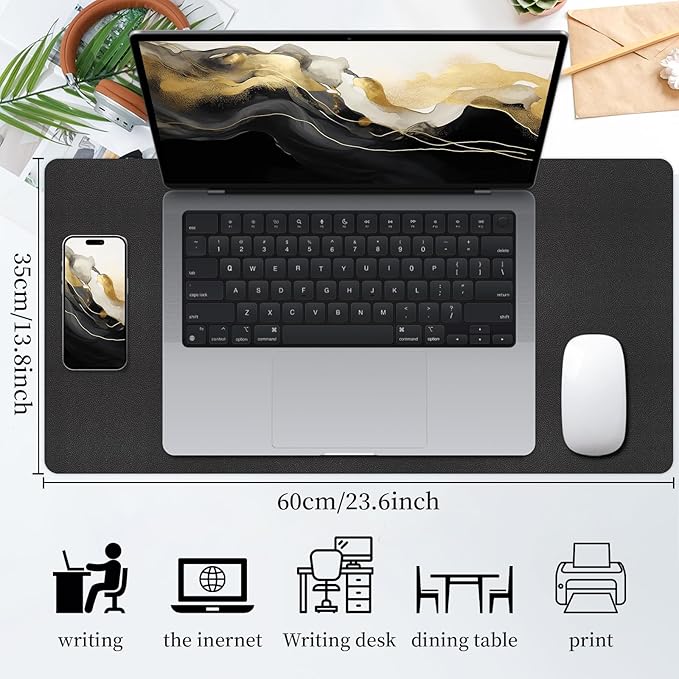 Bloss Black Leather Desk Mat Protector,Laptop Desk Pad,Desk Writing Pad,Leather Mouse Pad,Office Desks Mats,Desk mat for Keyboard and Mouse,Dual - Side Computer Mouse Pads for Office/Home.23.6"x 13.8" | Mouse Pads - TrueDesk
