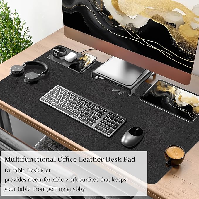 Bloss Black Leather Desk Mat Protector,Laptop Desk Pad,Desk Writing Pad,Leather Mouse Pad,Office Desks Mats,Desk mat for Keyboard and Mouse,Dual - Side Computer Mouse Pads for Office/Home.31.5"x 15.7" | Mouse Pads - TrueDesk