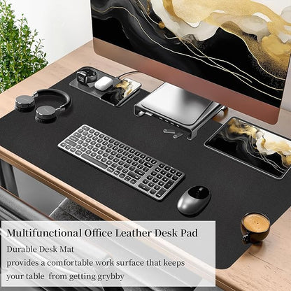 Bloss Black Leather Desk Mat Protector,Laptop Desk Pad,Desk Writing Pad,Leather Mouse Pad,Office Desks Mats,Desk mat for Keyboard and Mouse,Dual - Side Computer Mouse Pads for Office/Home.31.5"x 15.7" | Mouse Pads - TrueDesk