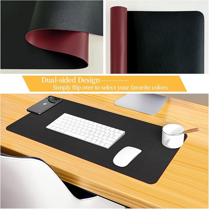 Bloss Black Leather Desk Mat Protector,Laptop Desk Pad,Desk Writing Pad,Leather Mouse Pad,Office Desks Mats,Desk mat for Keyboard and Mouse,Dual - Side Computer Mouse Pads for Office/Home.23.6"x 13.8" | Mouse Pads - TrueDesk