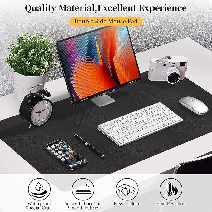 Bloss Black Leather Desk Mat Protector,Laptop Desk Pad,Desk Writing Pad,Leather Mouse Pad,Office Desks Mats,Desk mat for Keyboard and Mouse,Dual - Side Computer Mouse Pads for Office/Home.31.5"x 15.7" | Mouse Pads - TrueDesk