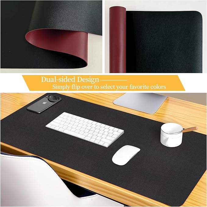 Bloss Black Leather Desk Mat Protector,Laptop Desk Pad,Desk Writing Pad,Leather Mouse Pad,Office Desks Mats,Desk mat for Keyboard and Mouse,Dual - Side Computer Mouse Pads for Office/Home.31.5"x 15.7" | Mouse Pads - TrueDesk