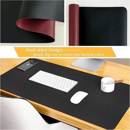 Bloss Black Leather Desk Mat Protector,Laptop Desk Pad,Desk Writing Pad,Leather Mouse Pad,Office Desks Mats,Desk mat for Keyboard and Mouse,Dual - Side Computer Mouse Pads for Office/Home.31.5"x 15.7" | Mouse Pads - TrueDesk