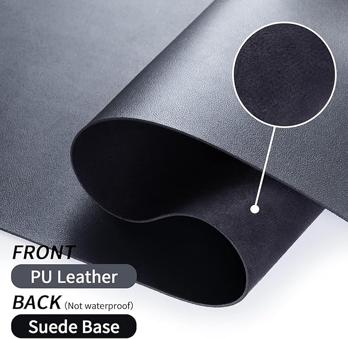 Bloss Black Leather Desk Pad, Large Mouse Pad 35.4×17 Inches, Waterproof Office Desk Mat, Non - Slip Desk Pad Protector, Leather Desk Blotter for Home Office Essentials | Mouse Pads - TrueDesk