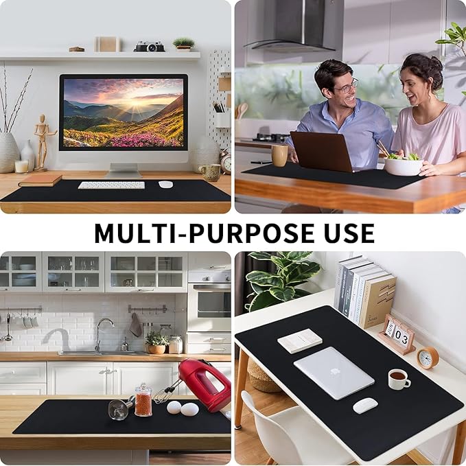 Bloss Black Leather Desk Pad, Large Mouse Pad 35.4×17 Inches, Waterproof Office Desk Mat, Non - Slip Desk Pad Protector, Leather Desk Blotter for Home Office Essentials | Mouse Pads - TrueDesk