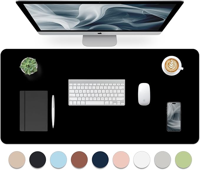 Bloss Black Leather Desk Pad, Large Mouse Pad 35.4×17 Inches, Waterproof Office Desk Mat, Non - Slip Desk Pad Protector, Leather Desk Blotter for Home Office Essentials | Mouse Pads - TrueDesk