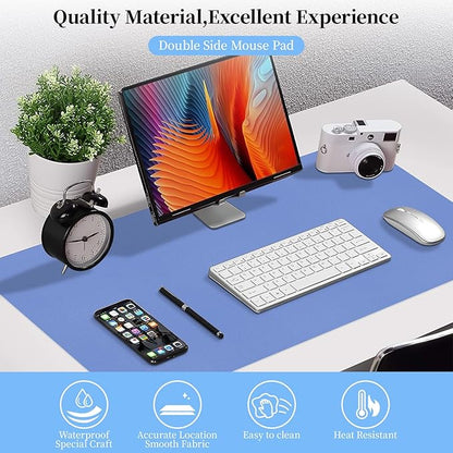 Bloss Blue Leather Desk Mat Protector,Leather Mouse Pad,Laptop Protector Desks Mat,Office Desks Mats,Keyboard Desks Mats,Computer Mat,Dual - Side Waterproof Desk Writing Pad for Office/Home.31.5"x 15.7" | Mouse Pads - TrueDesk