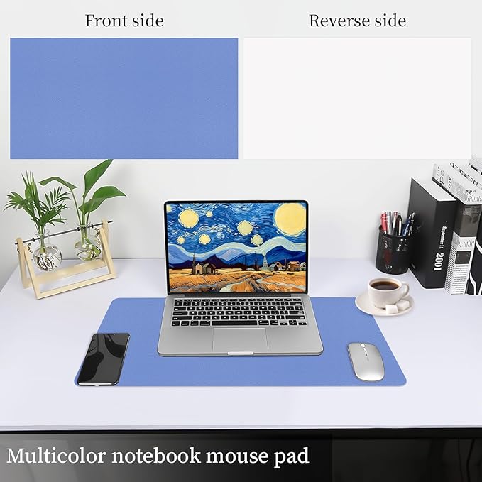 Bloss Blue Leather Desk Mat Protector,Leather Mouse Pad,Laptop Protector Desks Mat,Office Desks Mats,Keyboard Desks Mats,Computer Mat,Dual - Side Waterproof Desk Writing Pad for Office/Home.23.6"x 13.8" | Mouse Pads - TrueDesk