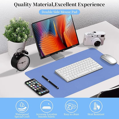Bloss Blue Leather Desk Mat Protector,Leather Mouse Pad,Laptop Protector Desks Mat,Office Desks Mats,Keyboard Desks Mats,Computer Mat,Dual - Side Waterproof Desk Writing Pad for Office/Home.23.6"x 13.8" | Mouse Pads - TrueDesk