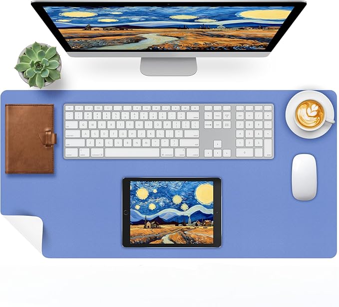 Bloss Blue Leather Desk Mat Protector,Leather Mouse Pad,Laptop Protector Desks Mat,Office Desks Mats,Keyboard Desks Mats,Computer Mat,Dual - Side Waterproof Desk Writing Pad for Office/Home.31.5"x 15.7" | Mouse Pads - TrueDesk