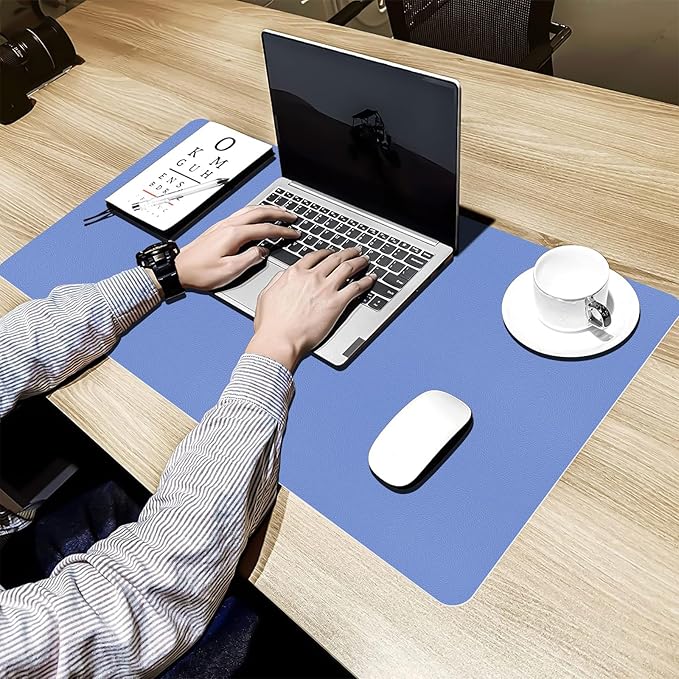 Bloss Blue Leather Desk Mat Protector,Leather Mouse Pad,Laptop Protector Desks Mat,Office Desks Mats,Keyboard Desks Mats,Computer Mat,Dual - Side Waterproof Desk Writing Pad for Office/Home.31.5"x 15.7" | Mouse Pads - TrueDesk
