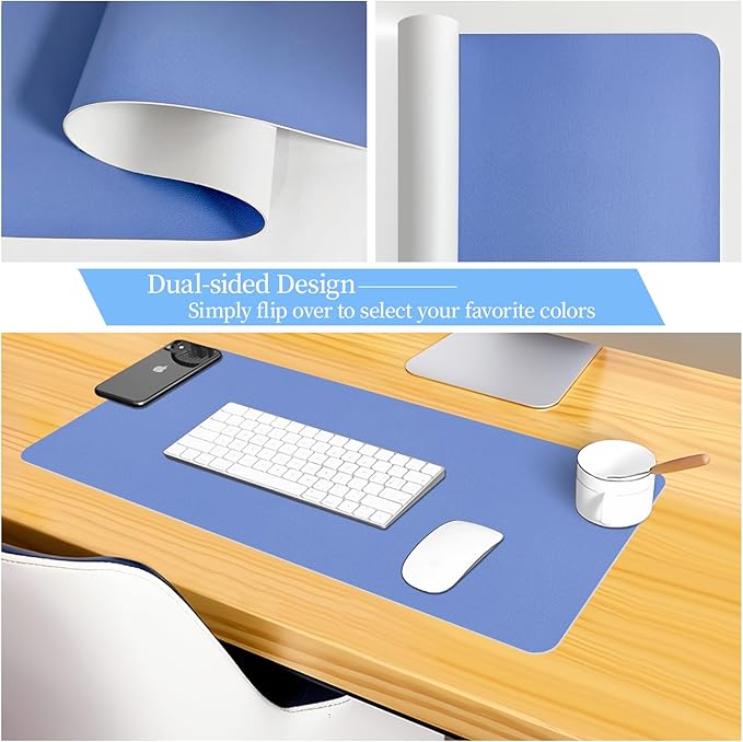 Bloss Blue Leather Desk Mat Protector,Leather Mouse Pad,Laptop Protector Desks Mat,Office Desks Mats,Keyboard Desks Mats,Computer Mat,Dual - Side Waterproof Desk Writing Pad for Office/Home.23.6"x 13.8" | Mouse Pads - TrueDesk