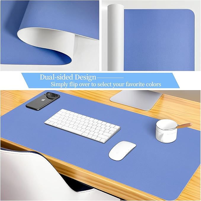 Bloss Blue Leather Desk Mat Protector,Leather Mouse Pad,Laptop Protector Desks Mat,Office Desks Mats,Keyboard Desks Mats,Computer Mat,Dual - Side Waterproof Desk Writing Pad for Office/Home.31.5"x 15.7" | Mouse Pads - TrueDesk