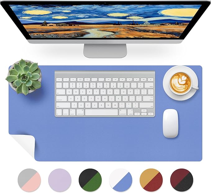 Bloss Blue Leather Desk Mat Protector,Leather Mouse Pad,Laptop Protector Desks Mat,Office Desks Mats,Keyboard Desks Mats,Computer Mat,Dual - Side Waterproof Desk Writing Pad for Office/Home.23.6"x 13.8" | Mouse Pads - TrueDesk