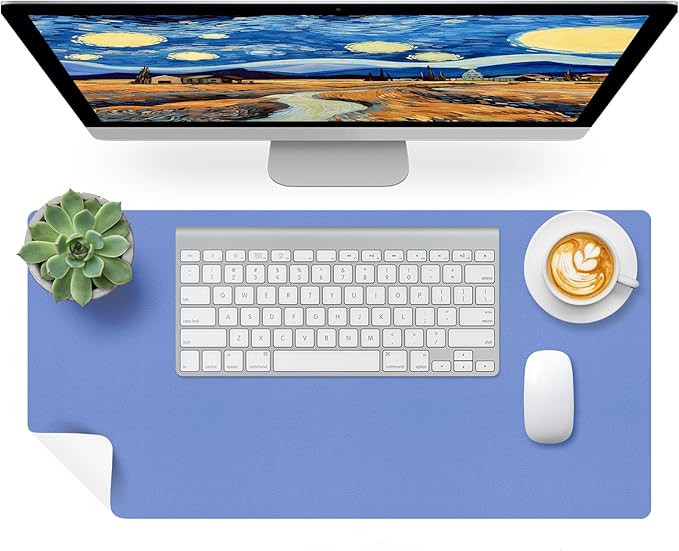 Bloss Blue Leather Desk Mat Protector,Leather Mouse Pad,Laptop Protector Desks Mat,Office Desks Mats,Keyboard Desks Mats,Computer Mat,Dual - Side Waterproof Desk Writing Pad for Office/Home.23.6"x 13.8" | Mouse Pads - TrueDesk